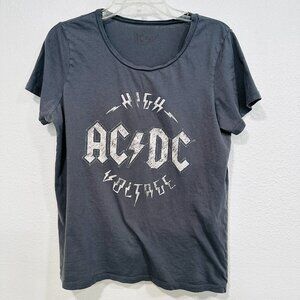 ACDC High Voltage Tee Gray Cap Sleeves T-Shirt Top Front Graphics Women's Large
